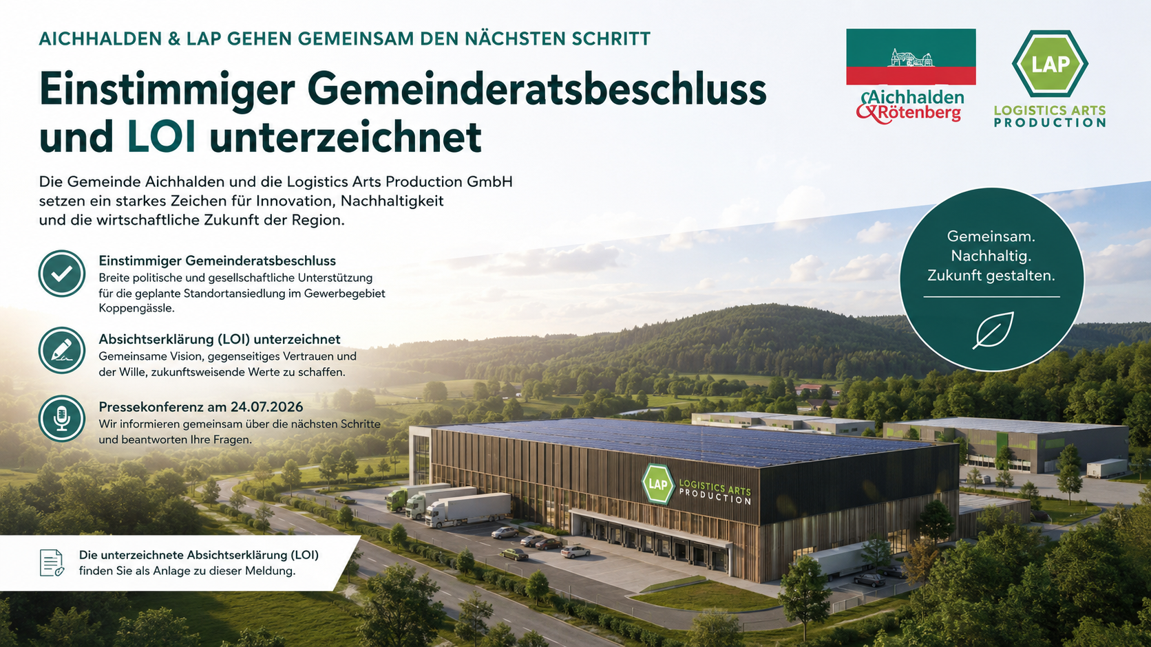 Einstimmiger Gemeinderatsbeschluss und LOI unterzeichnet